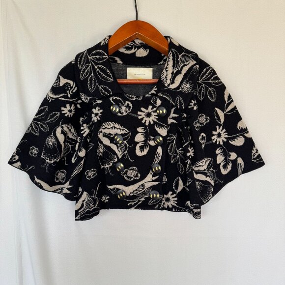 Anthropologie Leifsdottir Midnight Passerine Bird Wool Caplet Cardigan Sweater - Picture 1 of 14